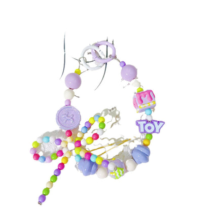 Creative candy color hand-painted bead string mobile phone chain letter keychain pendant earphone bag mobile phone case decorative gift