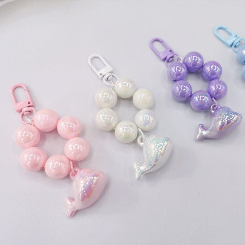 New electroplated cute three-dimensional little dolphin beaded mobile phone chain pendant key pendant luggage accessories student schoolbag