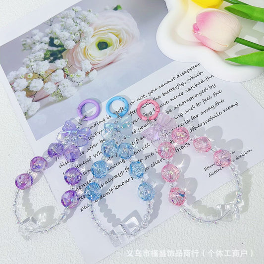 New high-transparency fig mobile phone chain pendant, candy-colored bead string key, earphone bag pendant, creative couple accessories.