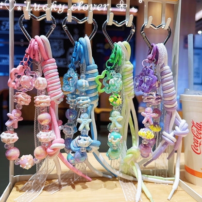 ins Wind Cross-border Cartoon Series Color Rope Bag Pendant Hand-painted Bead String Mobile Phone Chain Pendant Keychain Wholesale