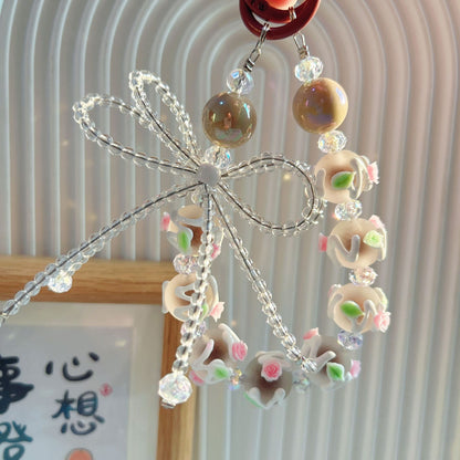 Creative beaded crystal bow hand-painted bead mobile phone chain keychain blind box live broadcast the same claw machine gift