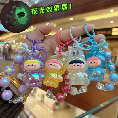 Acrylic glow-in-the-dark frog bead string keychain exquisite and cute mobile phone pendant bag pendant dly