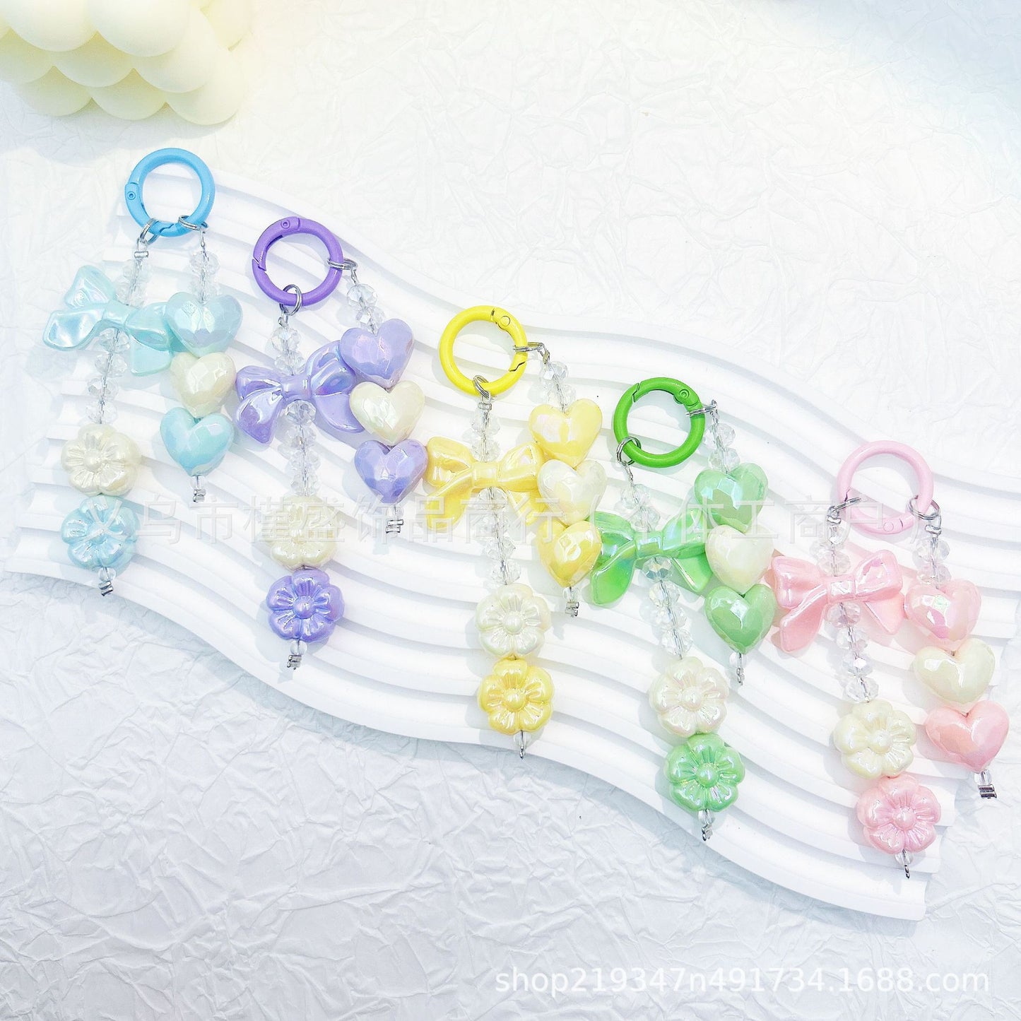 New electroplating cutting surface love bead string mobile phone chain pendant short car keychain pendant Xiaohongshu same style