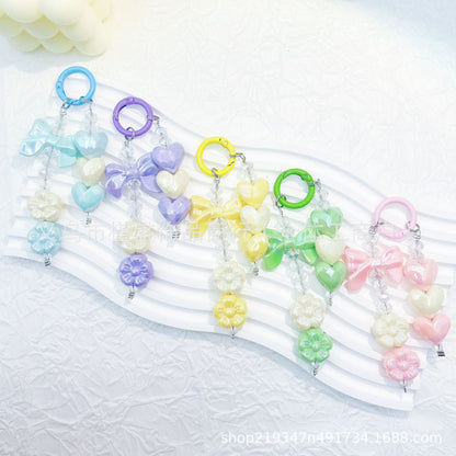 New electroplating cutting surface love bead string mobile phone chain pendant short car keychain pendant Xiaohongshu same style