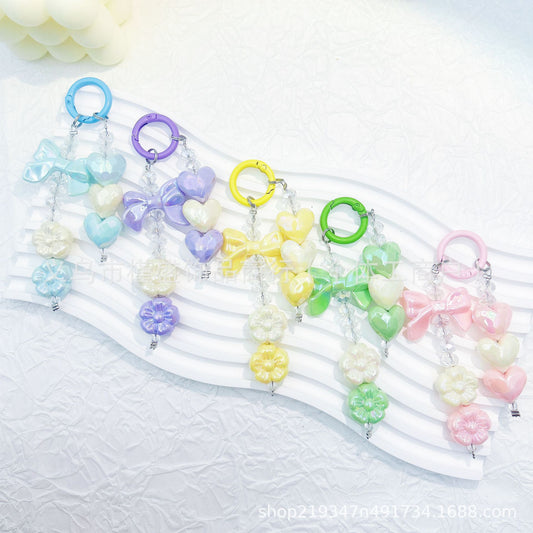 New electroplating cutting surface love bead string mobile phone chain pendant short car keychain pendant Xiaohongshu same style