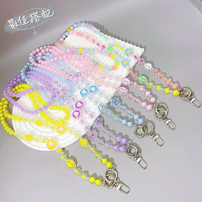 New acrylic bead in bead oblique span chain mobile phone case anti-lost rope oil dripping flower bag pendant bead string jewelry