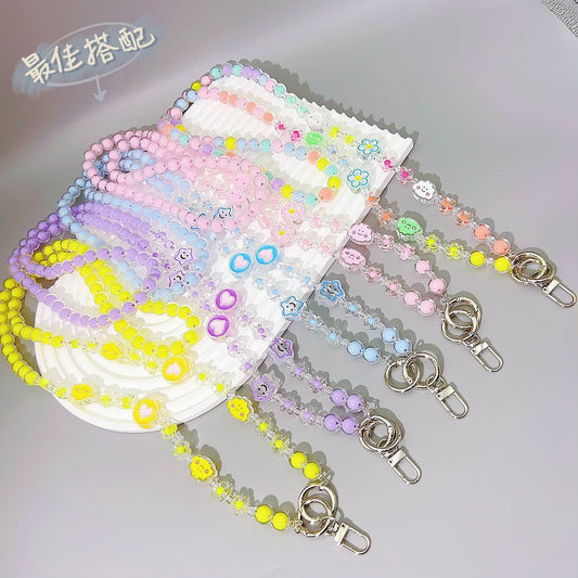 New acrylic bead in bead oblique span chain mobile phone case anti-lost rope oil dripping flower bag pendant bead string jewelry