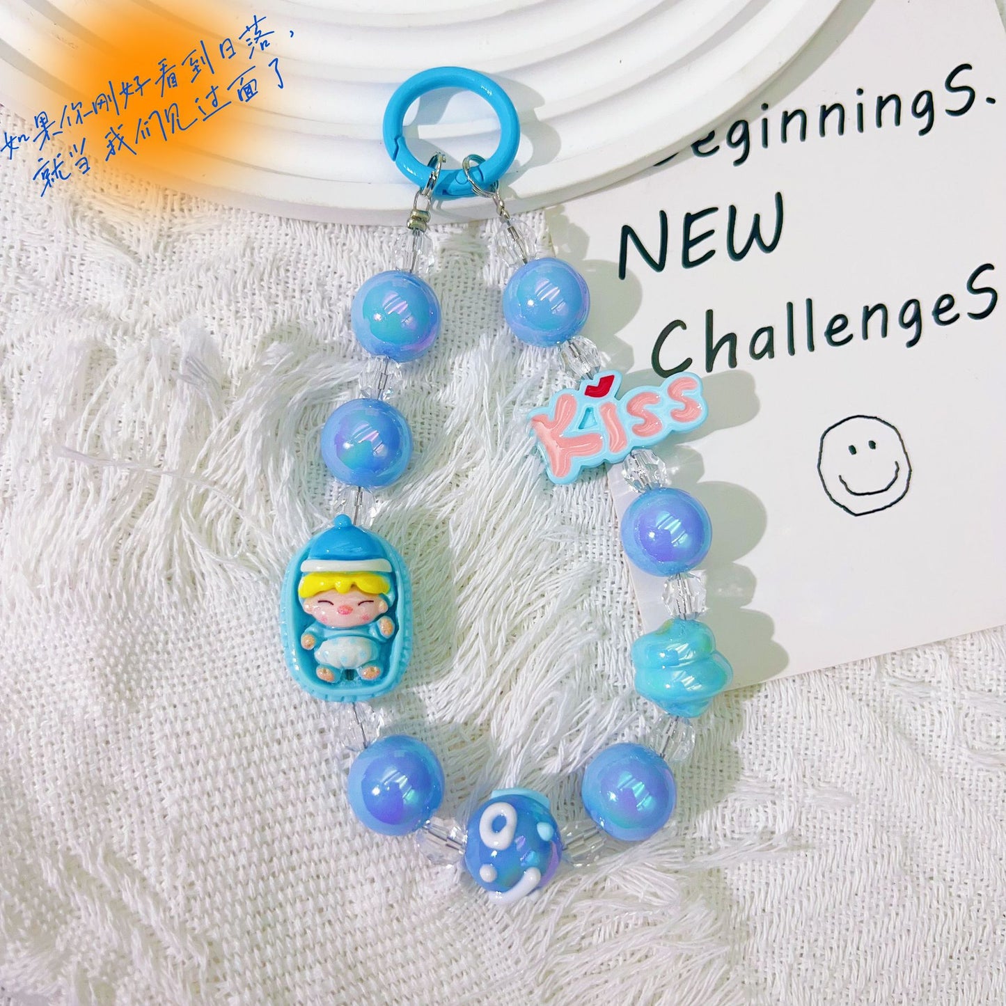 Creative letter cartoon bead string mobile phone chain hand-painted bead keychain pendant Douyin live broadcast same bag accessories