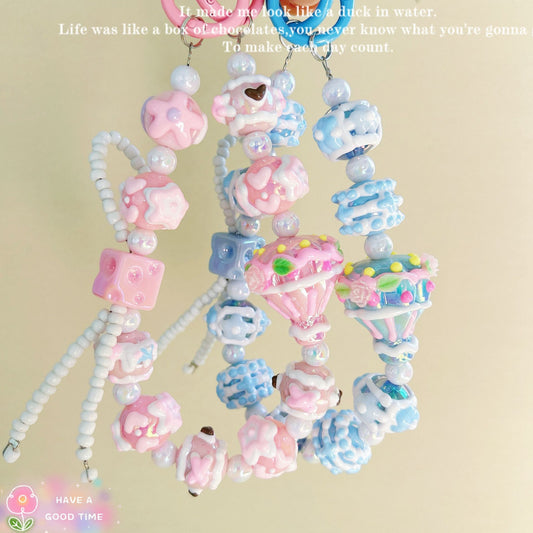 Cartoon Cheese Beaded Lanyard Hand Painted Hot Air Balloon Phone Chain Pendant Keychain Phone Case Back Clip Universal Chain