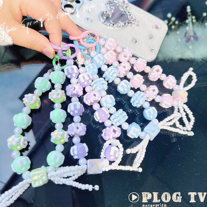 Creative cheese bead string mobile phone chain, Xiaohongshu same mobile phone case, car keychain, bag anti-loss bead string pendant