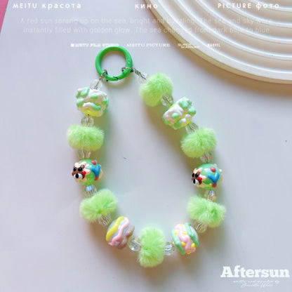 New autumn and winter hairball ring hand-painted beads, mobile phone chain beads, car keychain pendant, bag accessories, live broadcast of the same style