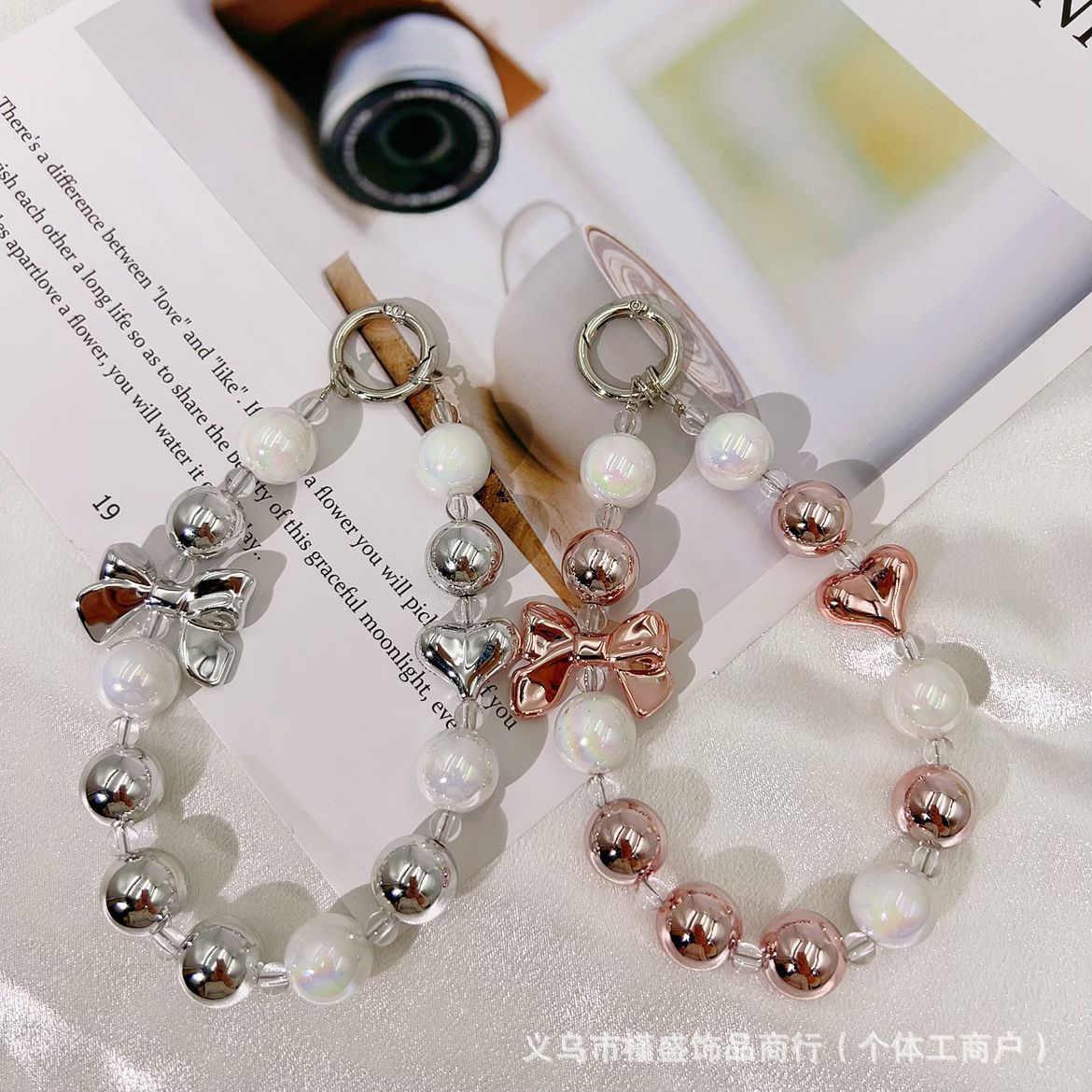 Silver-plated bow mobile phone chain pendant Xiaohongshu same temperament versatile personalized mobile phone case keychain accessories