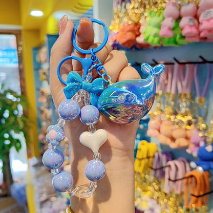 New bead string electroplating color cartoon whale keychain couple bag keychain pendant Internet celebrity small gifts