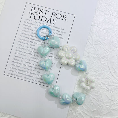 New electroplated love sunflower keychain bead string mobile phone pendant small fresh color bag accessories earphone pendant