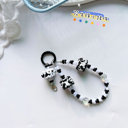 Creative rabub flocking keychain cute lanyard beads string peanut beads mobile phone chain bag pendant key chain