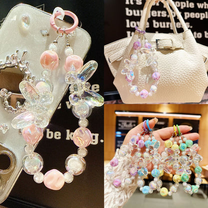 New acrylic high-transparency colorful crystal butterfly bead string mobile phone case pendant Internet celebrity same keychain mobile phone chain