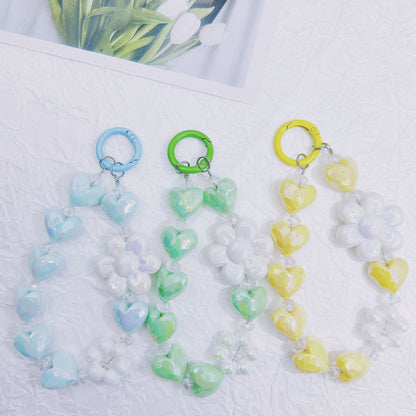 New electroplated love sunflower keychain bead string mobile phone pendant small fresh color bag accessories earphone pendant