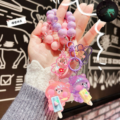 Cartoon luminous acrylic popsicle bear keychain cute mobile phone chain pendant doll bead string bag pendant gift