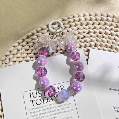 New acrylic bow bead string mobile phone chain keychain pendant DIY bag accessories fashionable and simple style