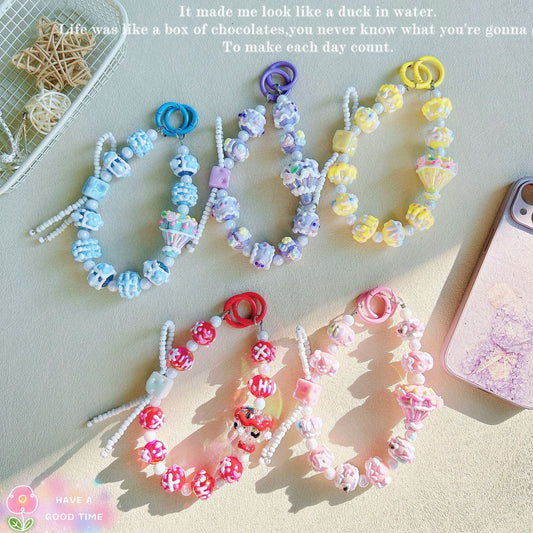 Cartoon Cheese Beaded Lanyard Hand Painted Hot Air Balloon Phone Chain Pendant Keychain Phone Case Back Clip Universal Chain