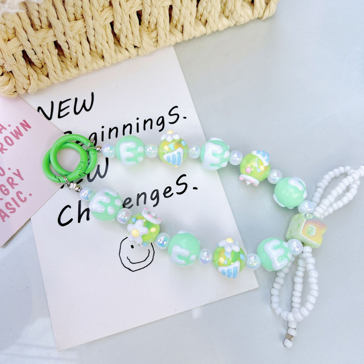 Creative cheese bead string mobile phone chain, Xiaohongshu same mobile phone case, car keychain, bag anti-loss bead string pendant