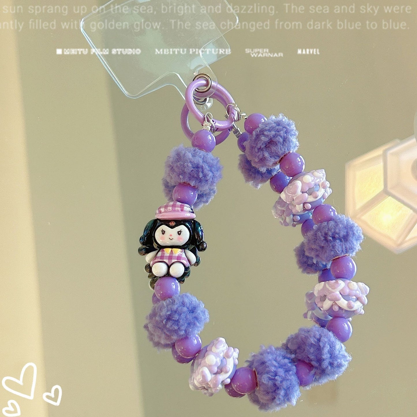 Autumn and winter hairball beads string mobile phone chain Sanrio cute car keychain mobile phone case pendant bag decoration wholesale