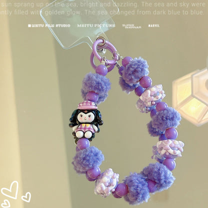 Autumn and winter hairball beads string mobile phone chain Sanrio cute car keychain mobile phone case pendant bag decoration wholesale