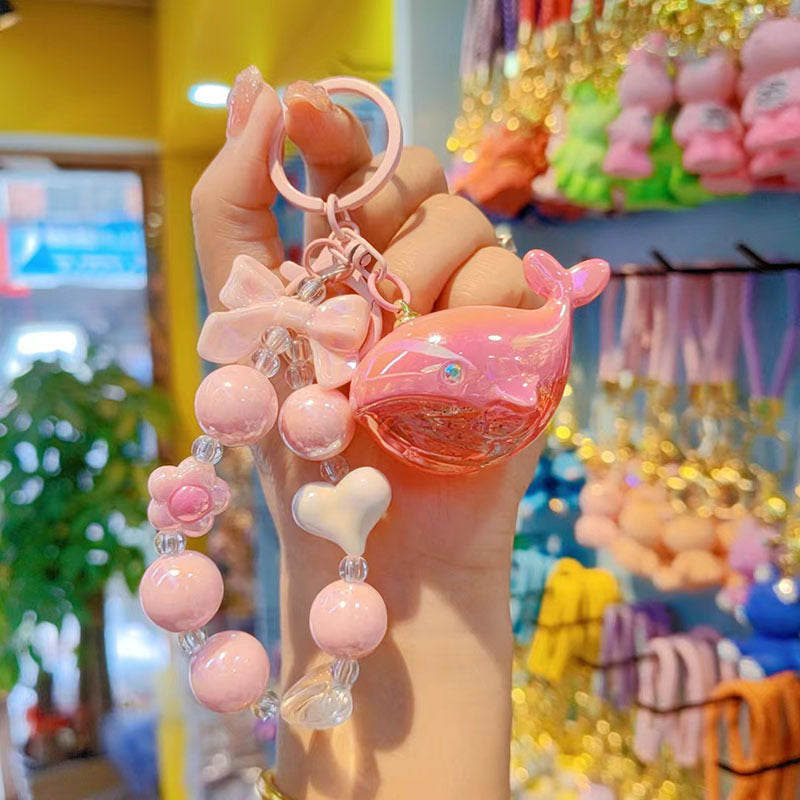 New bead string electroplating color cartoon whale keychain couple bag keychain pendant Internet celebrity small gifts