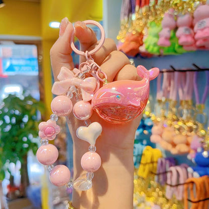 New bead string electroplating color cartoon whale keychain couple bag keychain pendant Internet celebrity small gifts