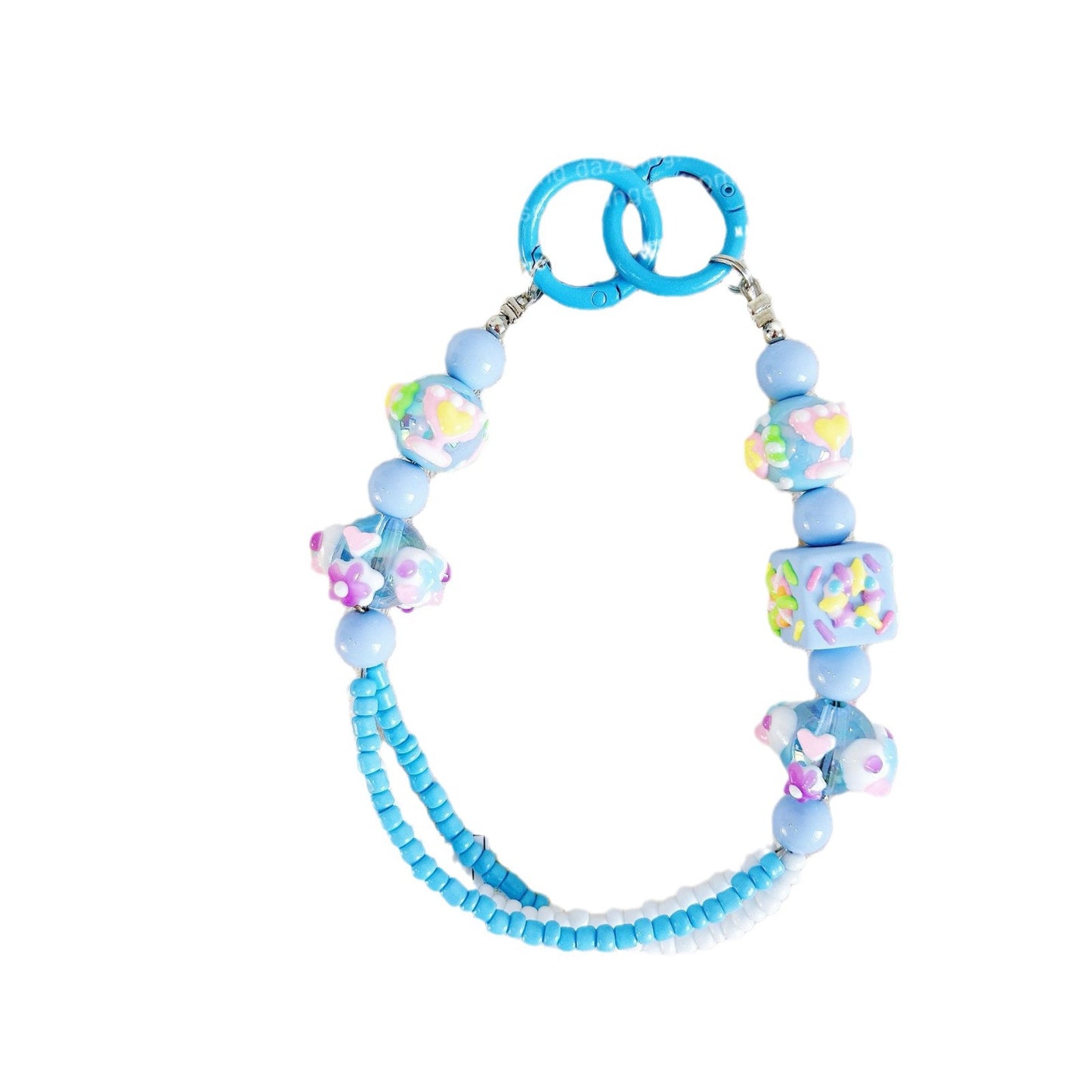 Heavy Industry Square Hand-painted Bead Mobile Phone Chain Three-Line Rice Bead String Car Keychain Pendant Exquisite Bag Pendant