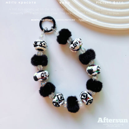 New autumn and winter hairball ring hand-painted beads, mobile phone chain beads, car keychain pendant, bag accessories, live broadcast of the same style