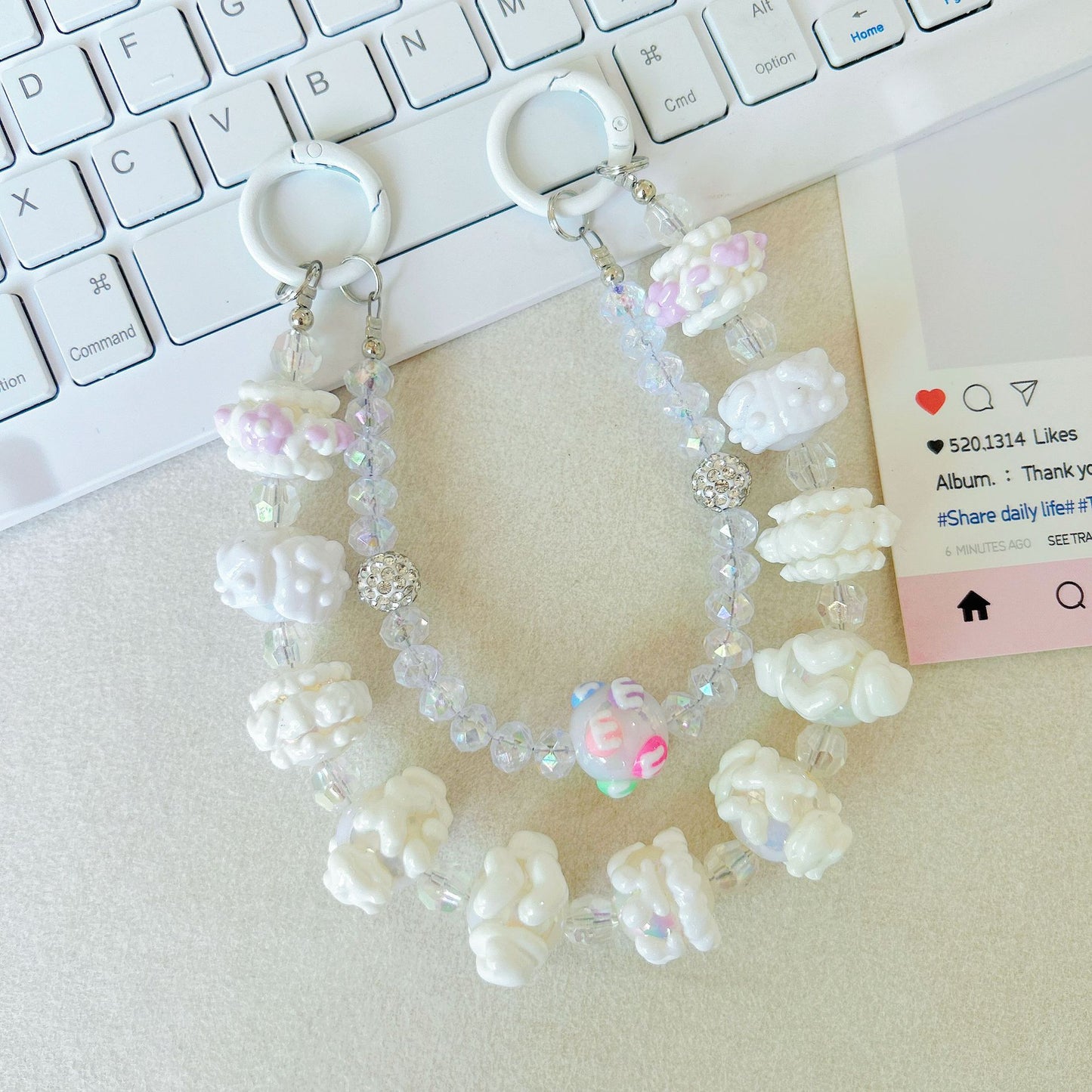 Creative bead string double chain hand-painted beads mobile phone chain cartoon doll keychain pendant bag pendant Xiaohongshu same style