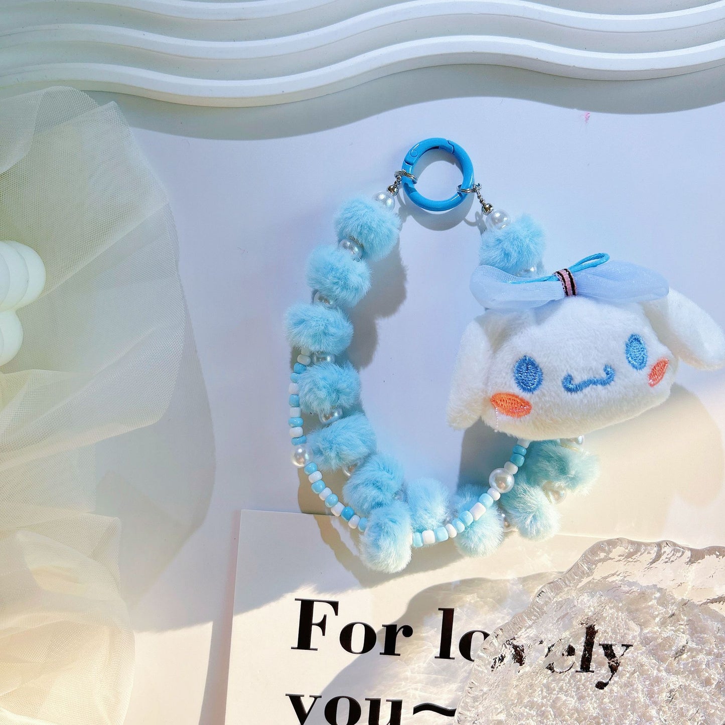 Autumn and winter new cartoon strawberry bear plush mobile phone chain bead string keychain bag cute pendant bag extension chain