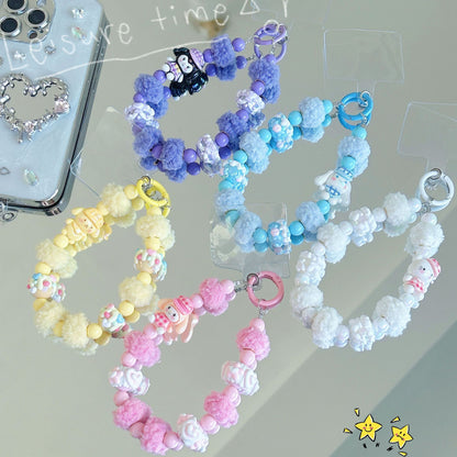 Autumn and winter hairball beads string mobile phone chain Sanrio cute car keychain mobile phone case pendant bag decoration wholesale