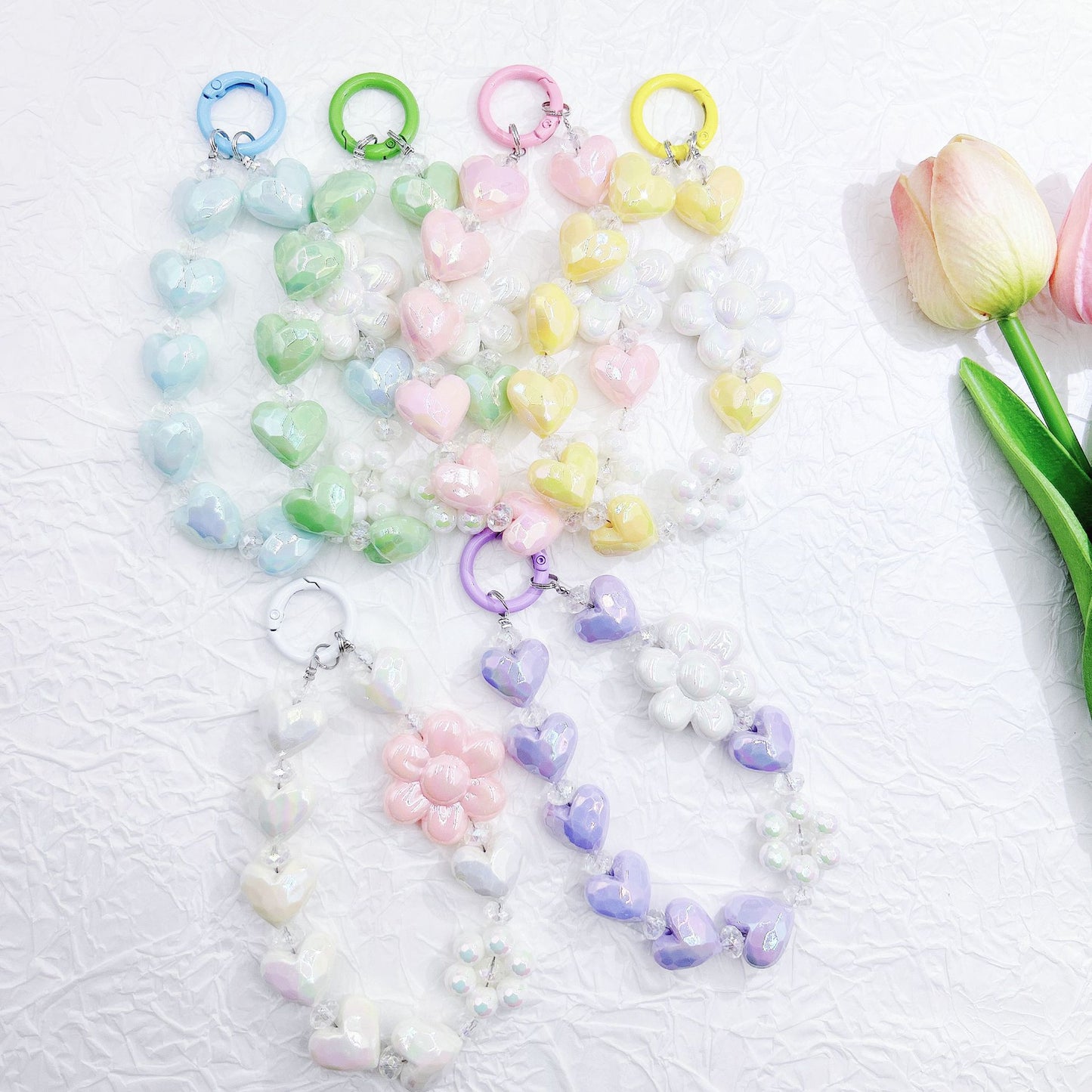 New electroplated love sunflower keychain bead string mobile phone pendant small fresh color bag accessories earphone pendant