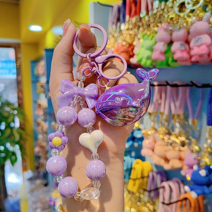 New bead string electroplating color cartoon whale keychain couple bag keychain pendant Internet celebrity small gifts