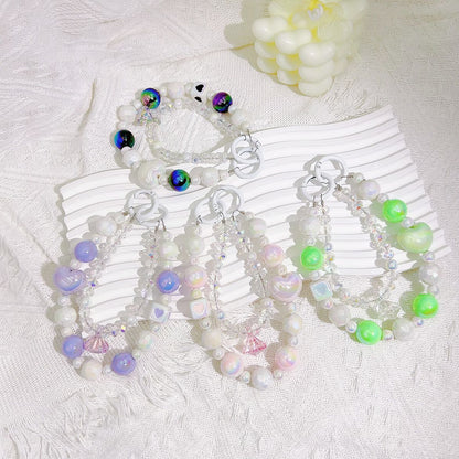 Creative and fresh peach heart crystal bead string mobile phone chain pendant bag pendant chain girl heart versatile accessories gift