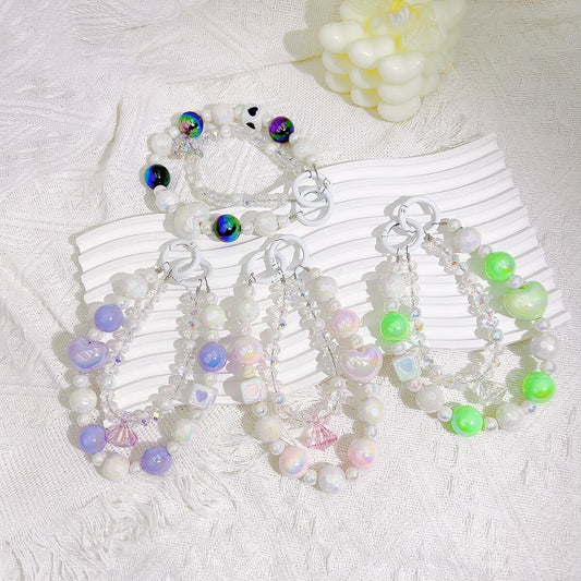 Creative and fresh peach heart crystal bead string mobile phone chain pendant bag pendant chain girl heart versatile accessories gift