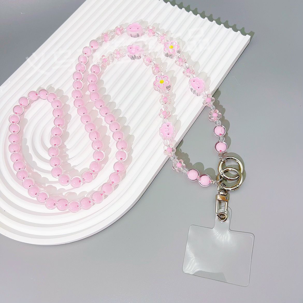 New acrylic bead in bead oblique span chain mobile phone case anti-lost rope oil dripping flower bag pendant bead string jewelry