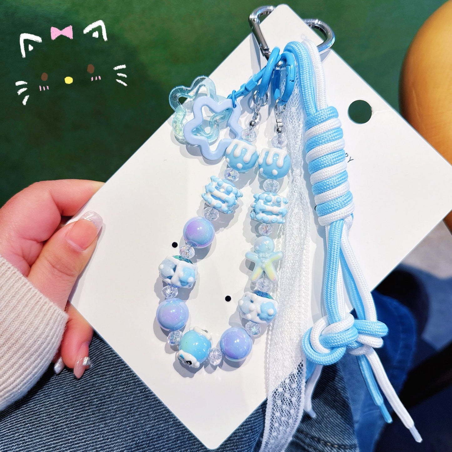 ins Wind Cross-border Cartoon Series Color Rope Bag Pendant Hand-painted Bead String Mobile Phone Chain Pendant Keychain Wholesale