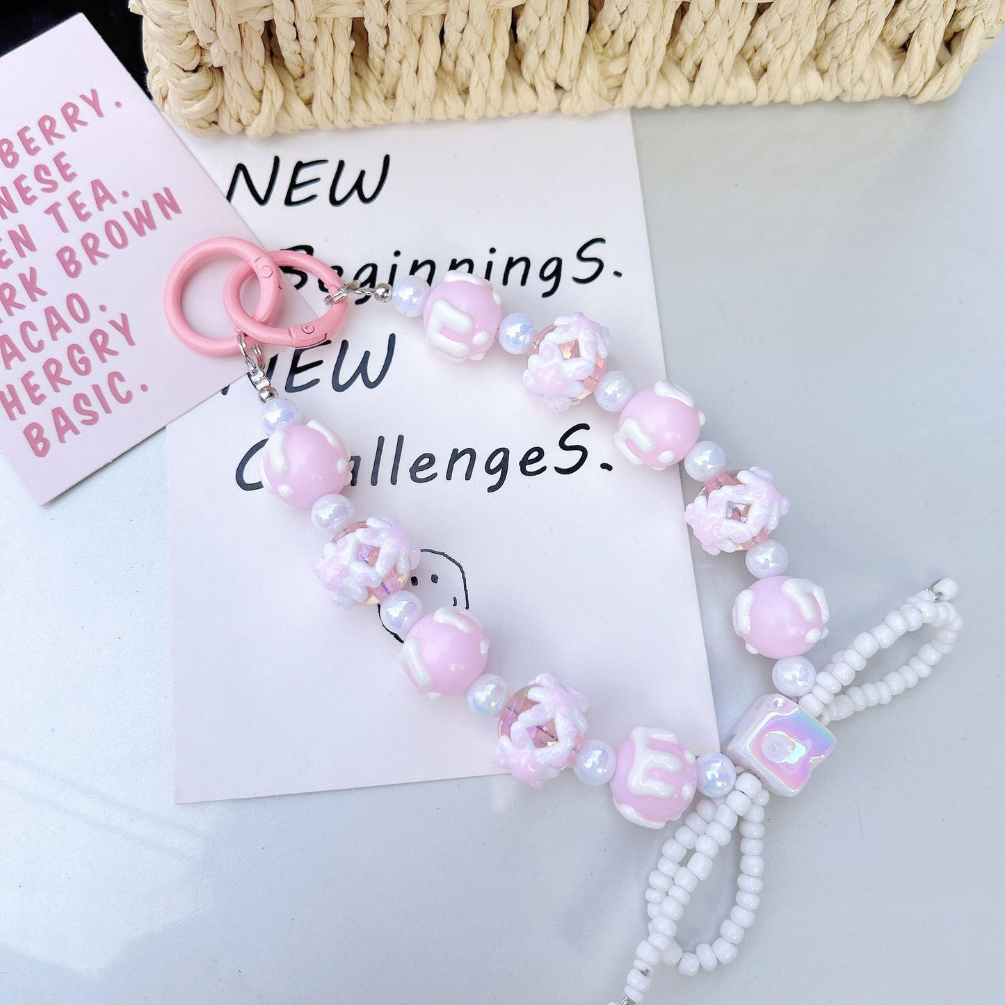 Creative cheese bead string mobile phone chain, Xiaohongshu same mobile phone case, car keychain, bag anti-loss bead string pendant