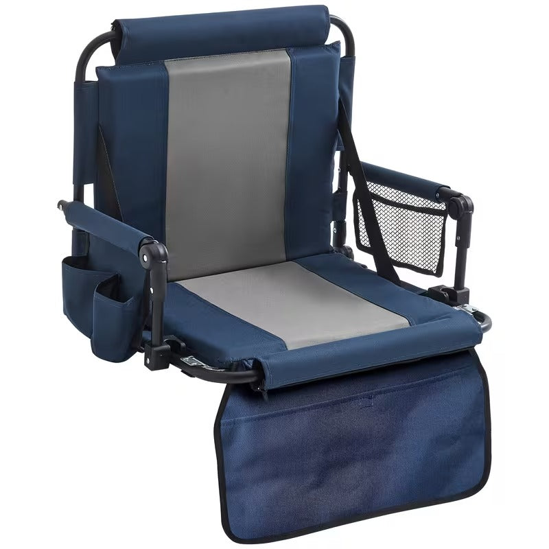 Stadium Seats with Back Support and Cushion, 2 Pack Portable Bleacher Chairs with Cup Holder, Storage Bags and Shoulder Strap, Comfortable for Various Sports Events, Black and Gray