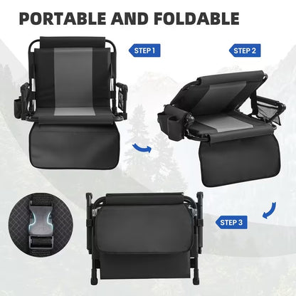 Stadium Seats with Back Support and Cushion, 2 Pack Portable Bleacher Chairs with Cup Holder, Storage Bags and Shoulder Strap, Comfortable for Various Sports Events, Black and Gray