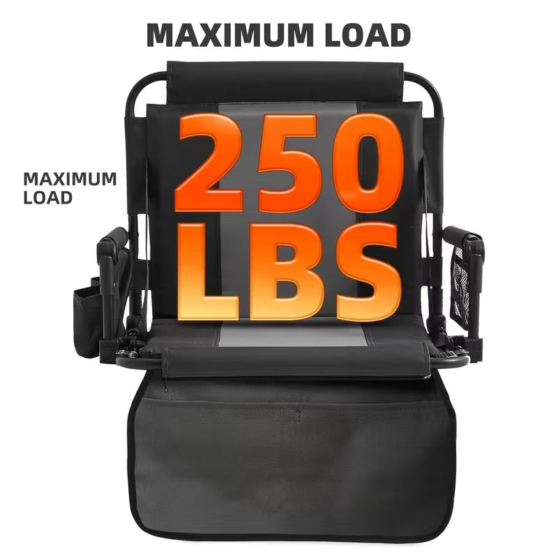 Stadium Seats with Back Support and Cushion, 2 Pack Portable Bleacher Chairs with Cup Holder, Storage Bags and Shoulder Strap, Comfortable for Various Sports Events, Black and Gray