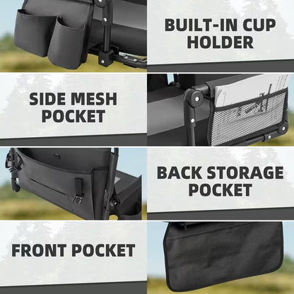 Stadium Seats with Back Support and Cushion, 2 Pack Portable Bleacher Chairs with Cup Holder, Storage Bags and Shoulder Strap, Comfortable for Various Sports Events, Black and Gray