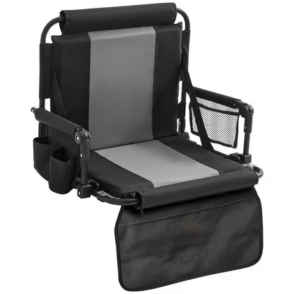 Stadium Seats with Back Support and Cushion, 2 Pack Portable Bleacher Chairs with Cup Holder, Storage Bags and Shoulder Strap, Comfortable for Various Sports Events, Black and Gray